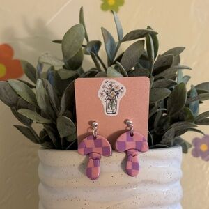 12. Handmade Checkered Mushroom Earrings (silver)